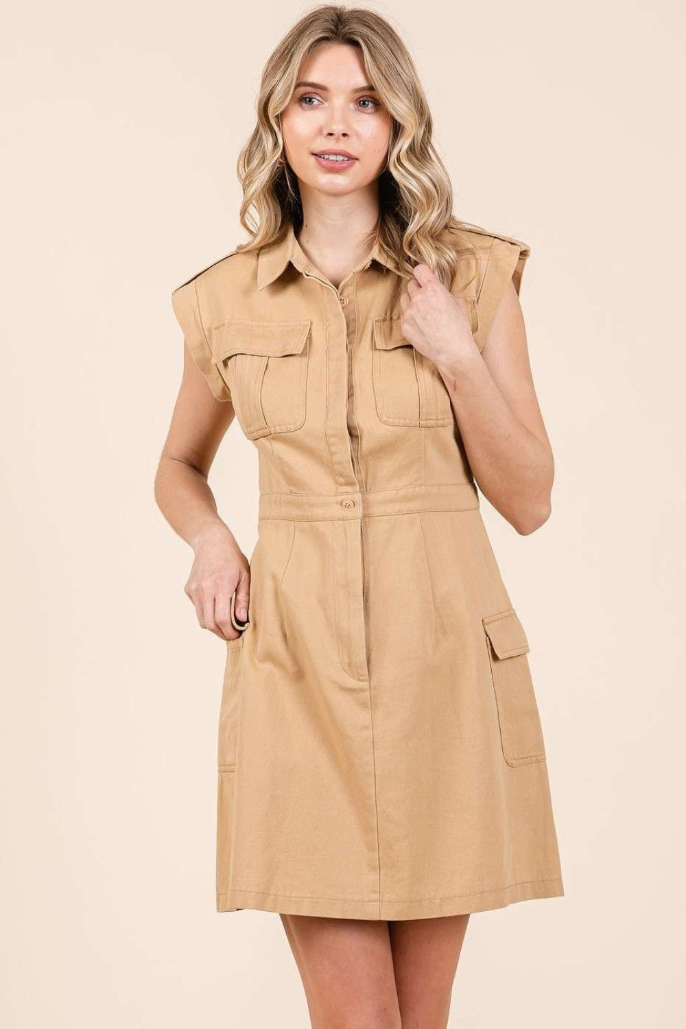 Youth NY Cargo Pocket Half Button Mini Dress