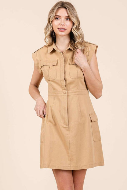 Youth NY Cargo Pocket Half Button Mini Dress