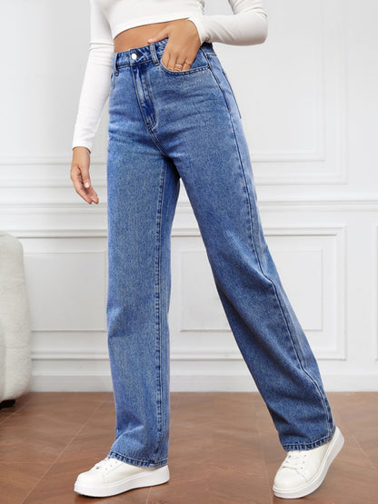 Youth Brand High Waist Washed Straight Leg Jeans