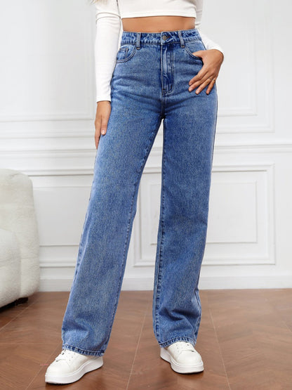 Youth Brand High Waist Washed Straight Leg Jeans