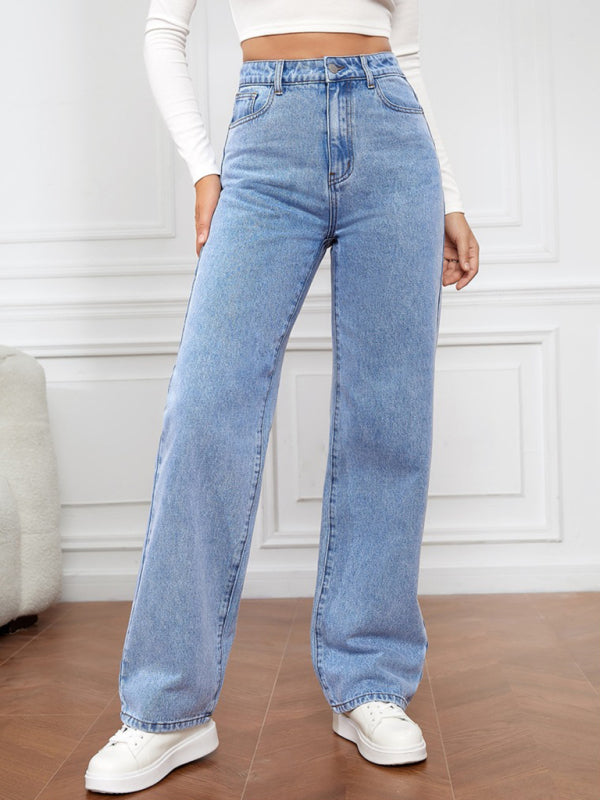 Youth Brand High Waist Washed Straight Leg Jeans