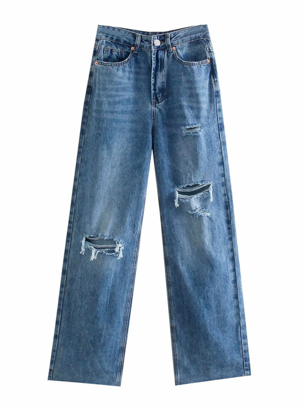 Youth Brand versatile ripped blue wide leg jeans