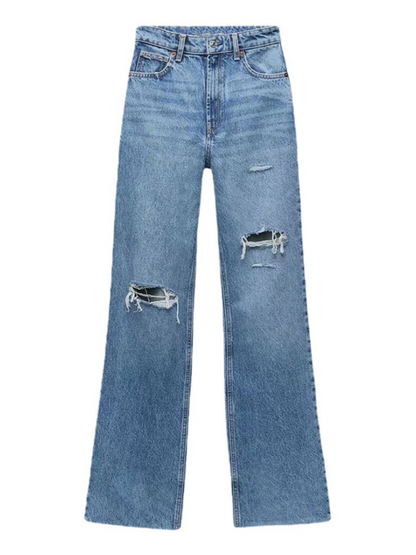 Youth Brand versatile ripped blue wide leg jeans